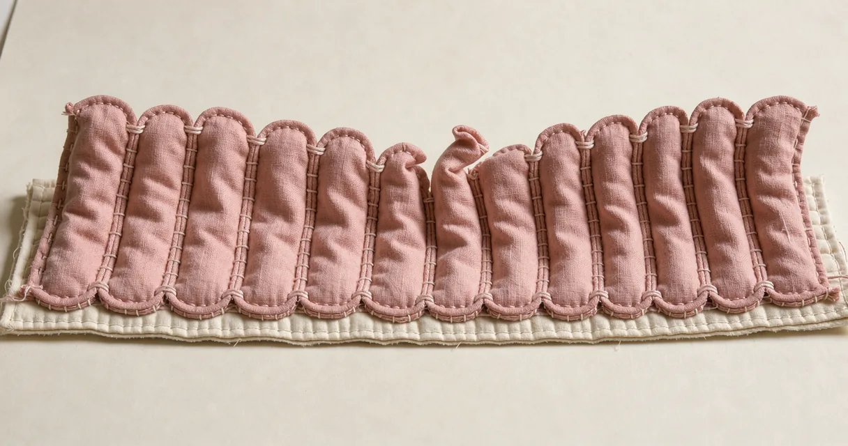A textile model of neighbouring gut-lining cells joined by plum stitches